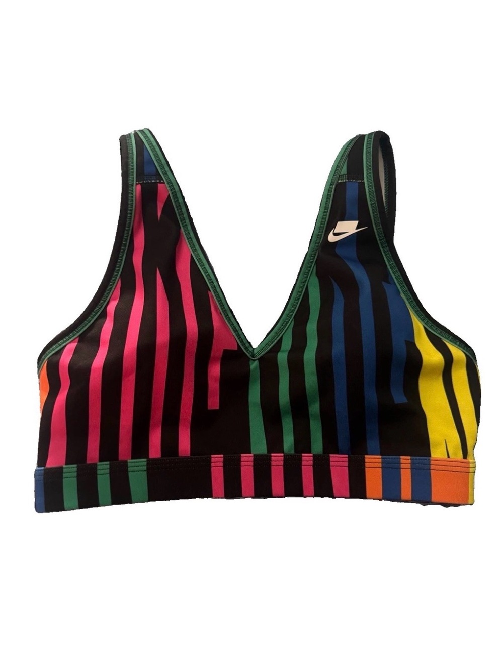 Nike Indy Bold Sports Bra Women's M Rainbow Support V-Neck Retro Graphic Dri-Fit